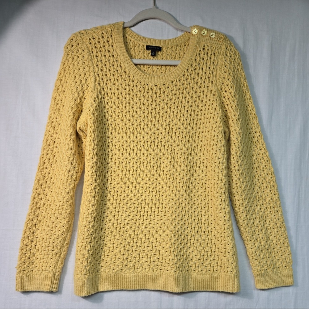Talbots Pullover Yellow Sweater Women's M Nylon Lambswool Button Detail